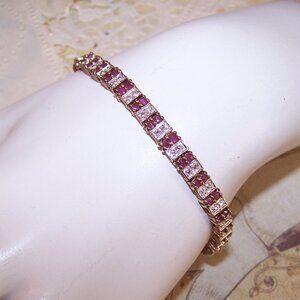 ROSS SIMONS Sterling Silver Vermeil 1.30CT TW Ruby Diamond Tennis Bracelet - 7"